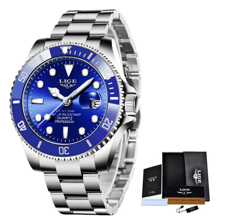 LIGE Men's Watch Stainless Steel Relo For Male Business Watches Waterproof Unisex WristWatch SILVER BLUE