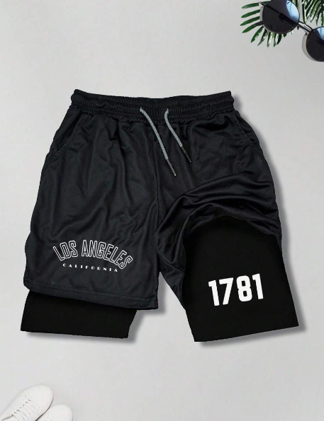 Men Shorts Compression Shorts For Men Los Angeles & 1781 Graphic Shorts Gym Basketball Swimming Shorts With Drawstring Waist Black