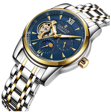 CAROTIF Automatic Tourbillon Watch for Men Gold Skeleton Luxury Stainless Steel Waterproof F6002-2 1