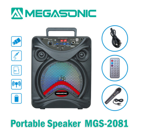 MEGASONIC MGS-2081 Portable Bluetooth Speaker With USB/SD/BT/FM Free 1 Pcs wired MIC