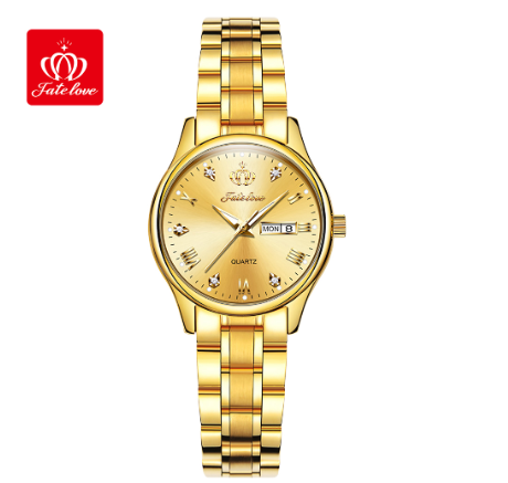 Fate Love Gold Watch Women Woman Stainless Quartz Relo Luminous Authentic Watches ALL GOLD