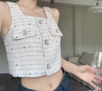 Lovito Women Casual Plain Button Fake Pocket Tank Top LNE30275 White