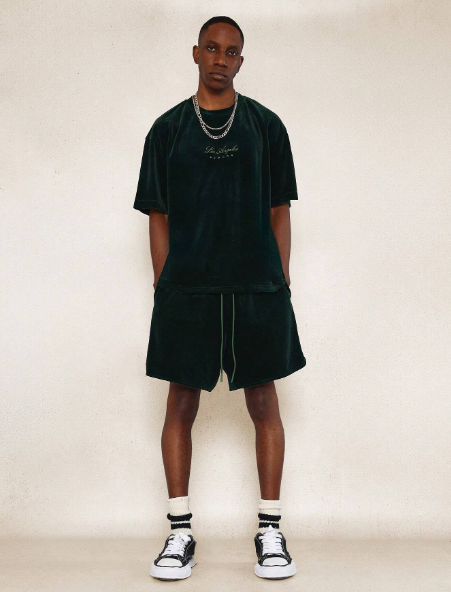 SUMWON Velour Tee With Small Los Angeles Graphic Print And Short 2 Piece Set