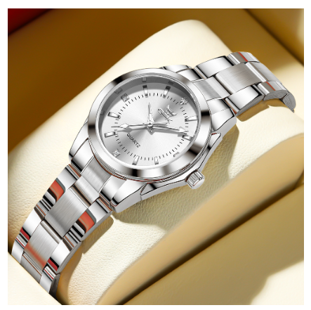 OPK Watch For Women Water Proof Original Stainless Steel With Box Fashion Luminous Quartz Ladies Watch WHITE DIAL SILVER STRAP