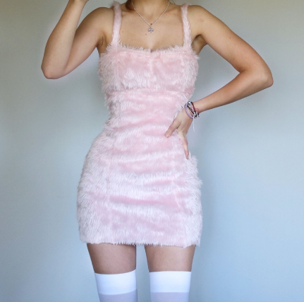 Women Strap Velvet Off Shoulder Zipper Sleeveless Casual Dress