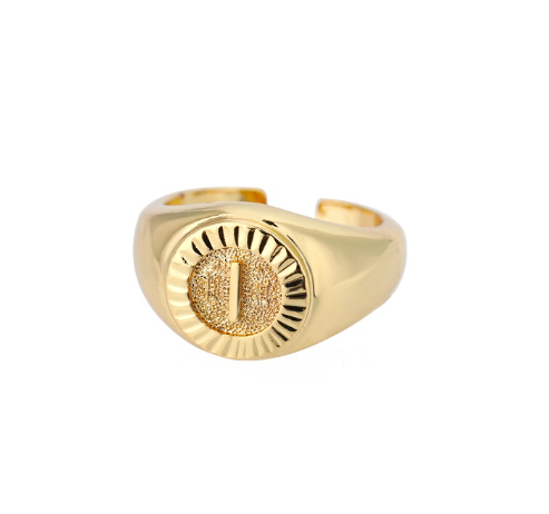 Maxzone Vintage Initial Letter Signet Rings For Women Stainless Steel Ring Round Opening Gold Letter Ring Aesthetic Wedding Jewelry Gift I