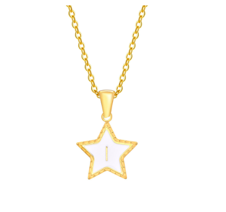 Vnox A-Z Letter Star Shope Pendant Necklace for Women,18K Gold Initial Stainlss Steel Jewelry Accessories Gift I