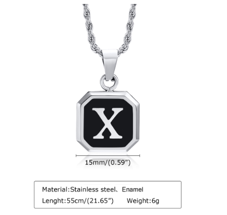 Meaeguet A-Z Letter Necklace for Men,Stainless Steel Square Letter Pendant Chain Necklace Jewelry Gifts X