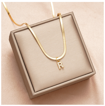 Luxury 18K Gold A-Z Initial Letter Necklace for Women Stainless Steel Snake Zircon Pendant Choker Accessories Jewelry R