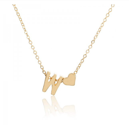 Necklace 26 Letter Pendant Necklace Women Peach Heart Shaped Clavicle Chain Necklace Accessories W