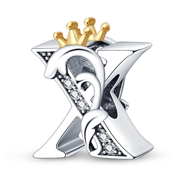 2023 New Pandora Charm 925 Sterling Silver 26 A-Z Letters With Beards Crown Letter Pendant Suitable X