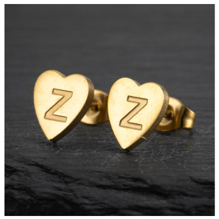 Stainless Steel Cute Small Tiny Heart Initial English Letter Stud Earrings For Women Gold Color Alphabet Jewelry Birthday Gift Z