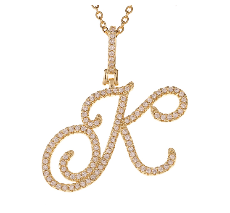 Fashion A-Z Initial Cursive Letters Pendant Necklace For Women Gold Color Shiny Rhinestone Chain Necklace Jewelry Gift K