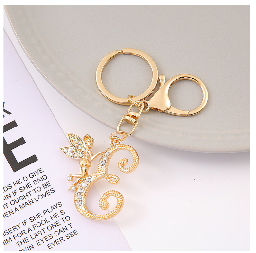 Exquisite Elf Letter Metal Keychains Luxury Gold Color Rhinestone Alphabet Keyrings For Men Women Handbag Ornaments Gifts E