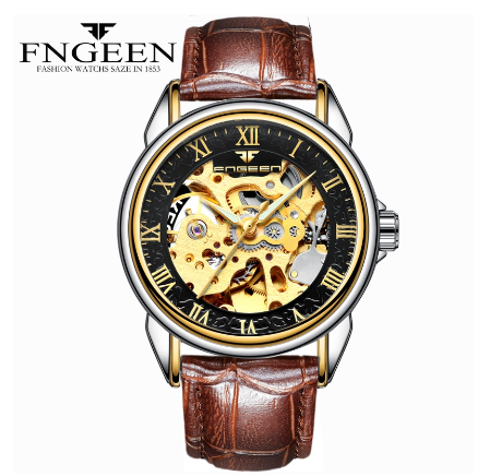 FNGEEN 8866 Men's Automatic Mechanical Watch SILVER GOLD BLACK