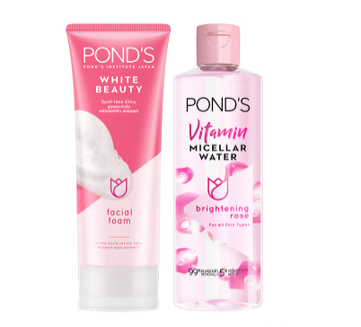 Pond's Brightening Double Cleanse (Rose Vitamins Micellar Water 100ml, Facial Foam 100g) (Bundle of 2)