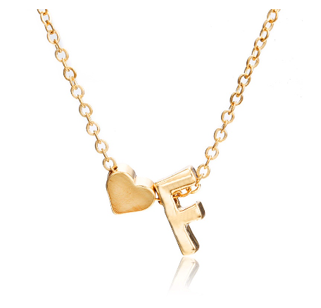Fashion 26 Letter Pendant Necklace Peach Heart Letter Necklace Clavicle Chain Choker for Men Women Jewelry Gifts F