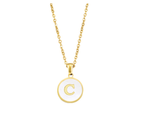 A-Z English alphabet Necklace Simple Alloy Letter Necklace Round Pendant Pendant Chain C