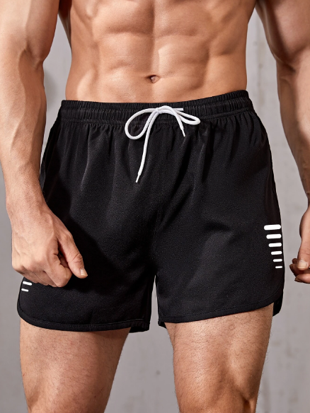 Manfinity Fitness Men Geo Print Drawstring Waist Sports Stretchy Shorts Gym Shorts