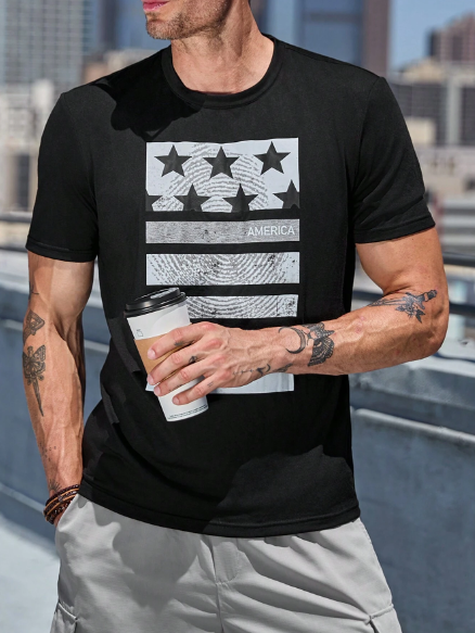 Manfinity RelaxMax Men Star Print Tee Summer Daily