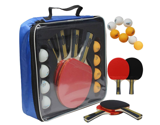 Quality Ping Pong Paddle Set - 4 Professional Table Tennis Rackets/Paddles - 8 Premium 3-Star Balls, Portable Cover Case Holder Included