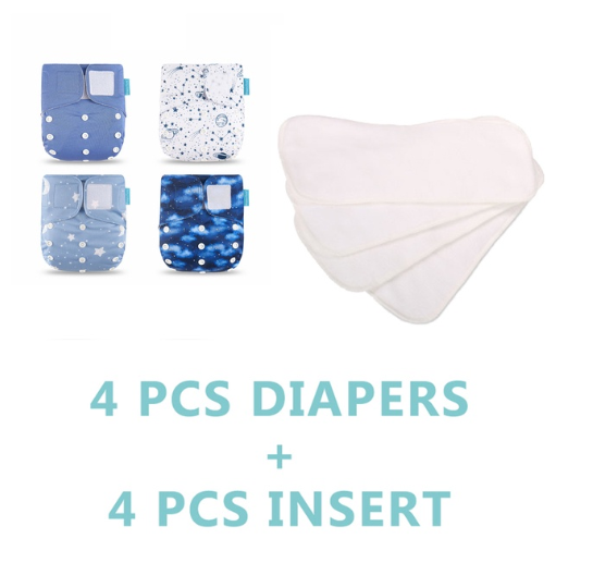 Happyflute 4Pcs Pocket Diapers Plus 4 Pcs Microfiber Insert Reusable Washable Ecological Cloth Diaper Fit 3 15kg Baby Set 25