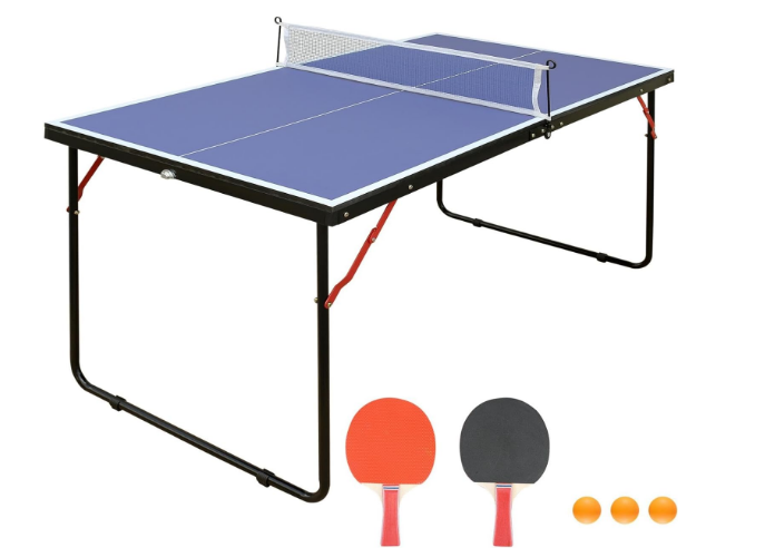 Table Tennis Table Foldable & Portable Ping Pong Table Set with Net and 2 Ping Pong Paddles for Indoor Outdoor Game