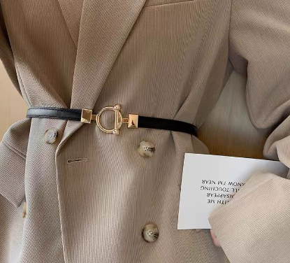 Solid Color PU Leather Women's Belt Fashion Decorative Dress Shirt Pair Buckle