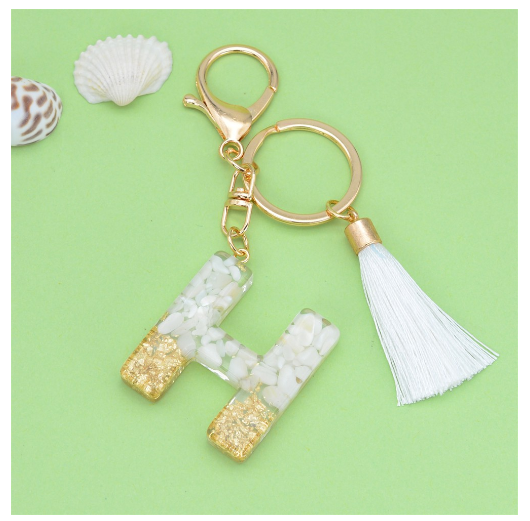 1Pc Gold Tassel Alphabet Keychain English Letter Keyring Glitter Gradient Resin Gold Leaf Crafts Car Mirror Handbag Charms H