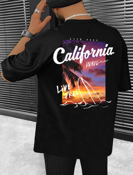 Manfinity Homme Men T-Shirts Fit Crew Neck Short Sleeve Graphic Tee California Street Summer Polyester