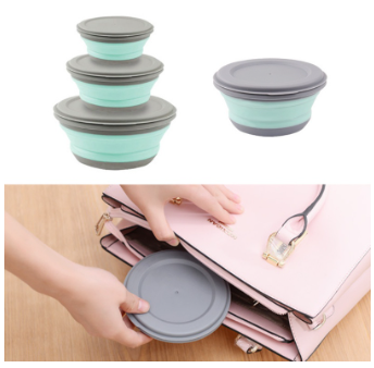 3Pcs Collapsible Silicone Bowl with Lid Set Foldable Travel Camping Picnic Snack Lunch Box Salad Bento Case Portable