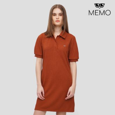 Memo Puff Sleeve Polo Dress For Women Amber Brown