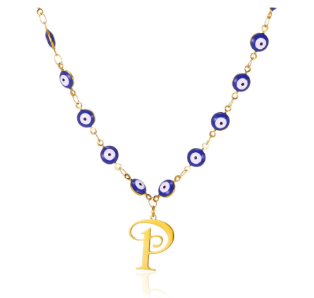 New Personalized Creativity Fashion Hip Hop Trend Plating 18k Gold Stainless Steel Devil's Eye Letter Necklace Initial Pendant