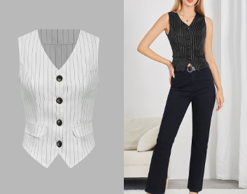 Lovito Women Elegant Striped Fake Pocket Blazer LBE04046 Black