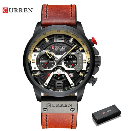 Curren Top Brand Fashion Casual Sport Watches for Men Military Leather Wrist Watch Man Clock Chronograph 8329 BLACK BLACK