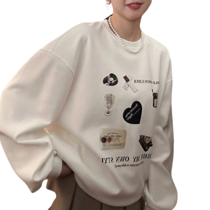 Lovito Women Pattern Sweatshirt LNA37186 (White)