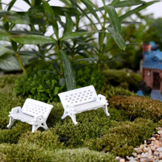 2Pcs/Set Mini Garden Miniature Park Bench Craft Fairy Dollhouse Decorations