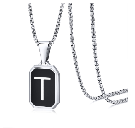 Meaeguet Black Fashion Necklace For Men Letter A-Z Pendant Stainless Steel Birthday Gift For Boyfriend T