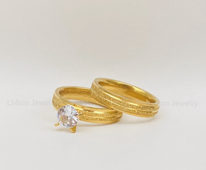 LS jewelry 18K Bangkok Gold Plated Zircon Couple Ring Wedding Ring 2pcs R124
