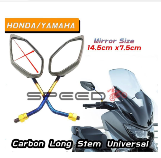 FJS HK246 Motorcycle Universal Side Mirror Titanium for ( HONDA & YAMAHA) Long Stem w/Gold Nuts