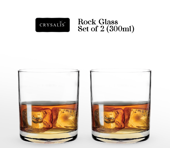 CRYSALIS Rock Glass Lead-Free Crystal Set of 2 | 300ml Whisky Liquor Beverage Drinking Glass