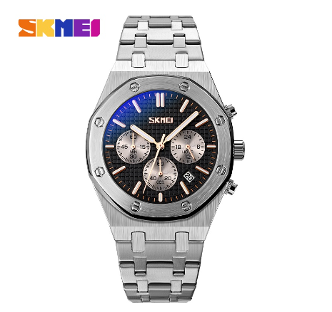 SKMEI Quartz Watch Waterproof Stainless Steel Zinc Alloy Men 9296 SILVER BLACK