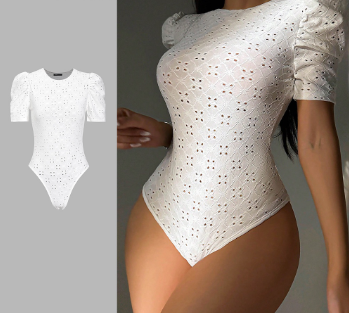 Casual Plain Eyelet Embroidery Bodysuit for Women L74ED267