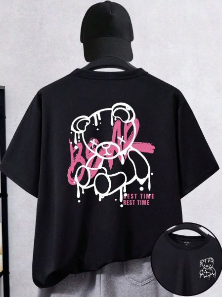 Manfinity Dauomo Men's Plus Size Cartoon Letter Print T-Shirt