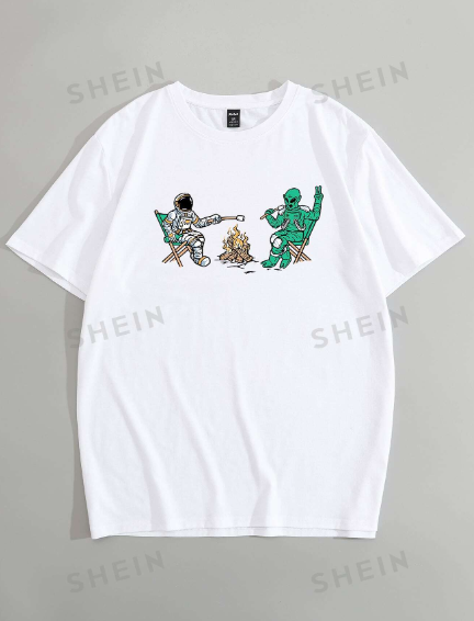 ROMWE Men Alien & Spaceman Print Tee