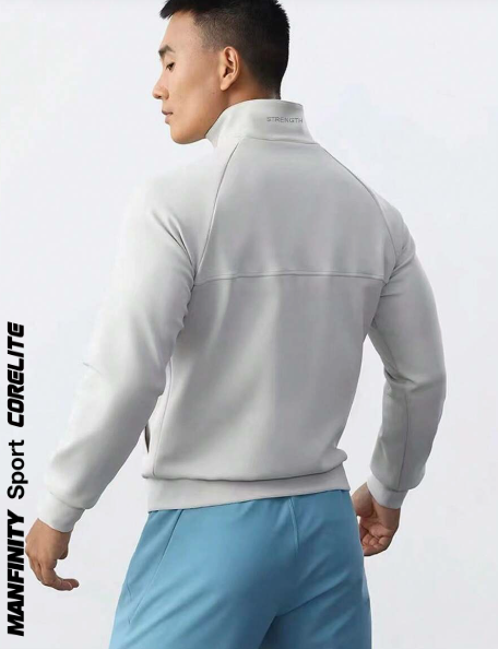 Manfinity Sport Corelite Men Letter Graphic Raglan Sleeve Zipper Up Stand Collar Sports Jacket Workout Tops