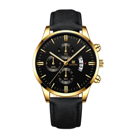 SHAARMS Men Business Leather Strap Quartz Wrist Watch with Date Calendar M2