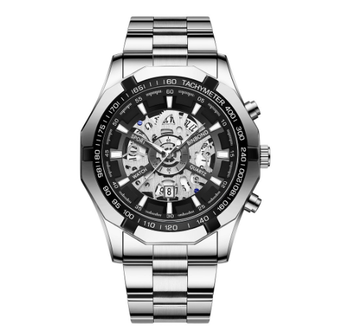 Binbond 100% Original Fashion Hollow Luxury Stainless Steel Waterproof Men's Business Watch Blue automatic Quartz wrist watch for men M7