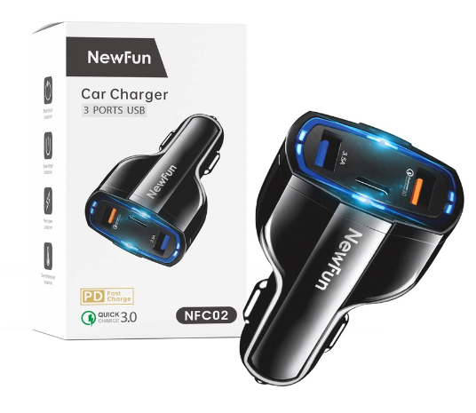 NewFun NFC02 Car Charger Fast Charger 3 Port USB QC 3.0 TYPE C Car Phone Charger