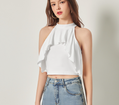 Lovito Women Ruffle Crop Tank Tops L68ED285 White